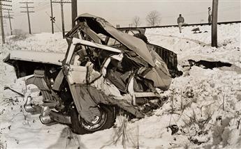 (AUTOMOTIVE WRECKS) A group of 32 photographs depicting the disastrous result of severe car collisions.